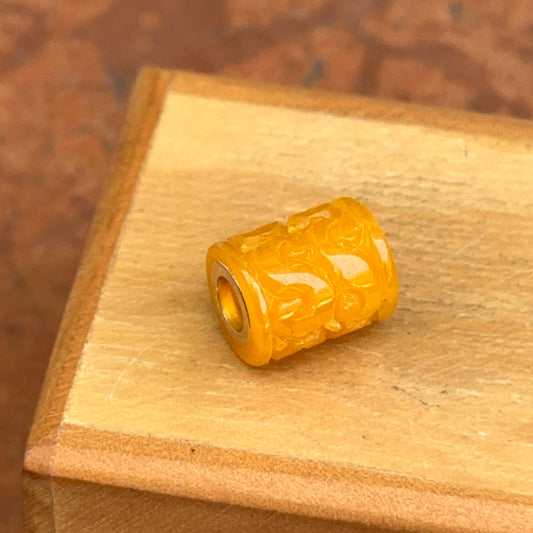 14KT Yellow Gold Carved Yellow Jade Oval Pendant Charm Slide - LSJ