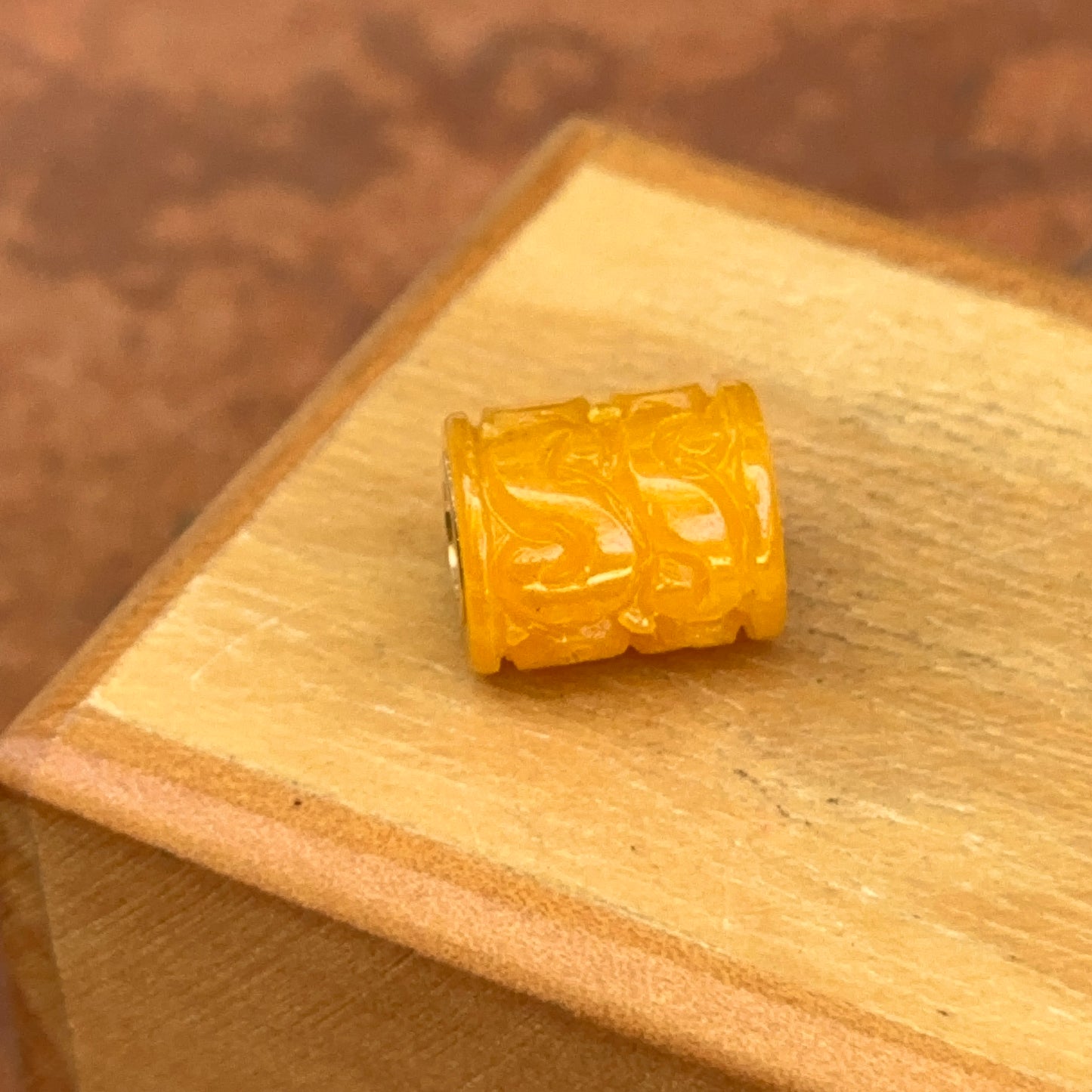 14KT Yellow Gold Carved Yellow Jade Oval Pendant Charm Slide
