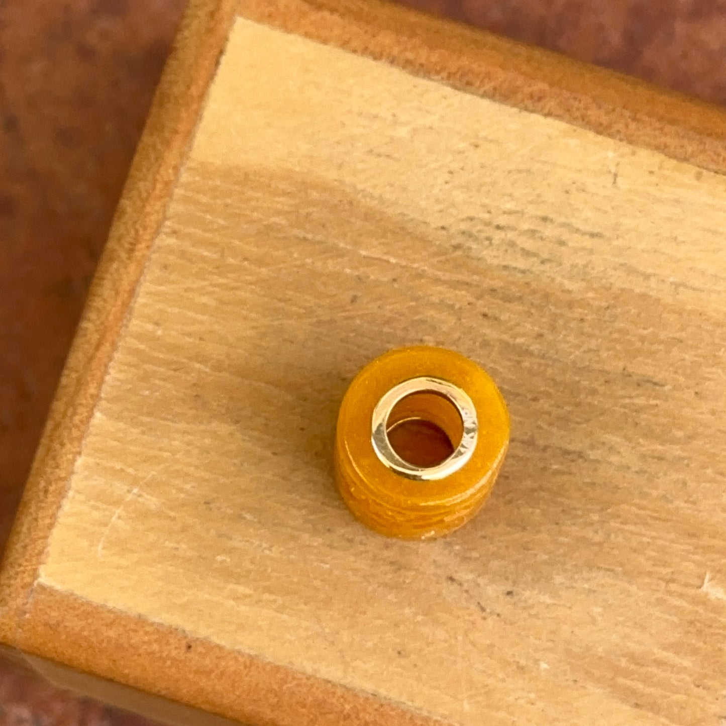 14KT Yellow Gold Carved Yellow Jade Oval Pendant Charm Slide