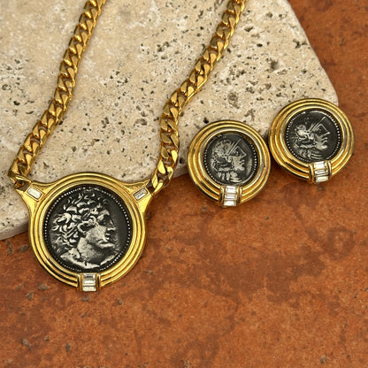 Estate Gold-Tone Ancient Replica Coin Curb Chain Necklace