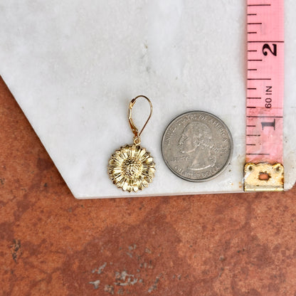 14KT Yellow Gold Sunflower Lever Back Earrings - LSJ