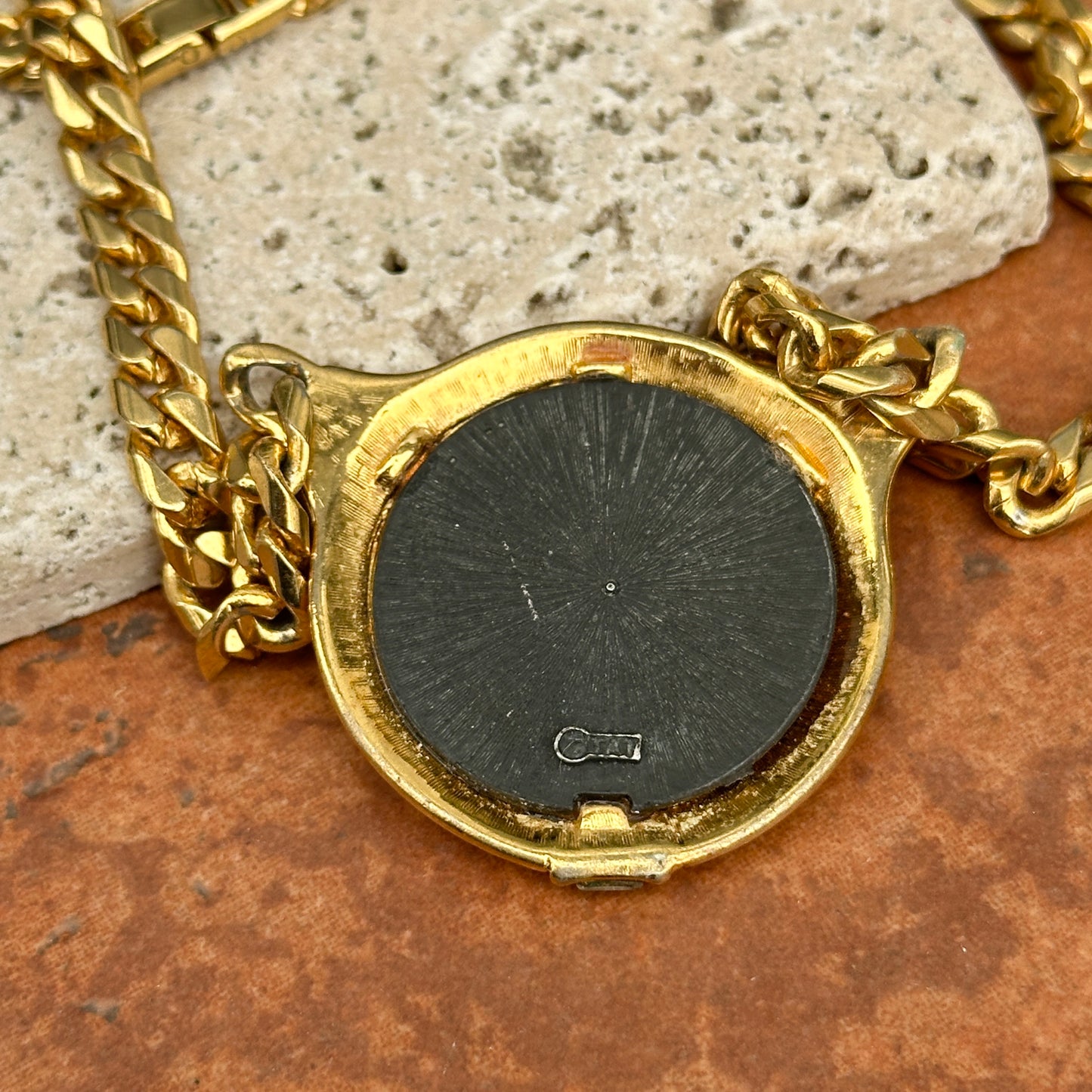 Estate Gold-Tone Ancient Replica Coin Curb Chain Necklace