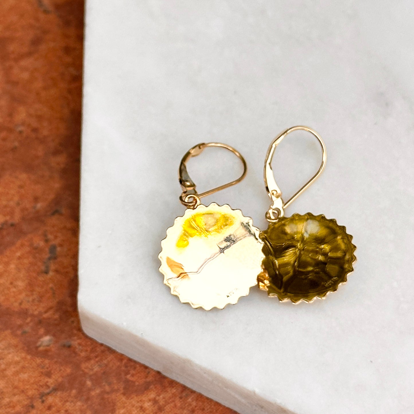 14KT Yellow Gold Sunflower Lever Back Earrings - LSJ