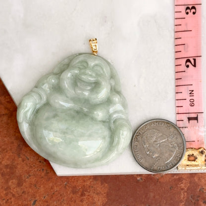 18KT Yellow Gold Greek Key Jade Buddha Pendant 60mm