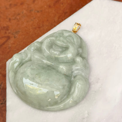 18KT Yellow Gold Greek Key Jade Buddha Pendant 60mm