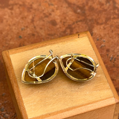 Estate 14KT Yellow Gold Teardrop Tiger's Eye Omega Back Earrings