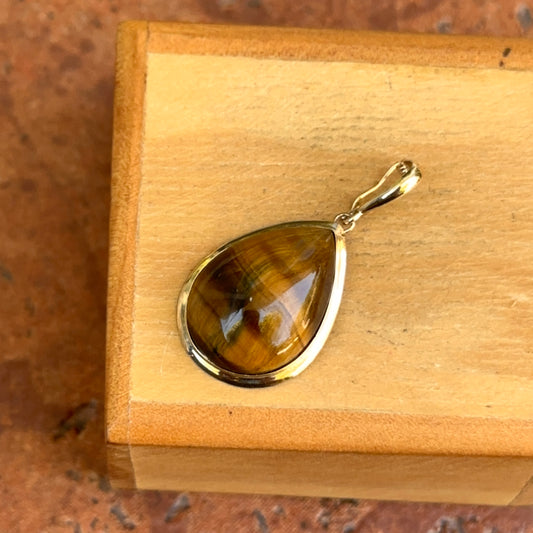 Estate 14KT Yellow Gold Teardrop Tiger's Eye Pendant Enhancer