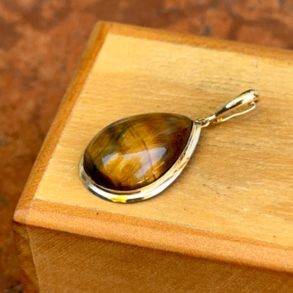 Estate 14KT Yellow Gold Teardrop Tiger's Eye Pendant Enhancer