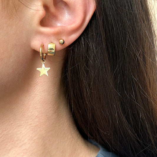 14KT Yellow Gold Star Charm Hoop Earrings