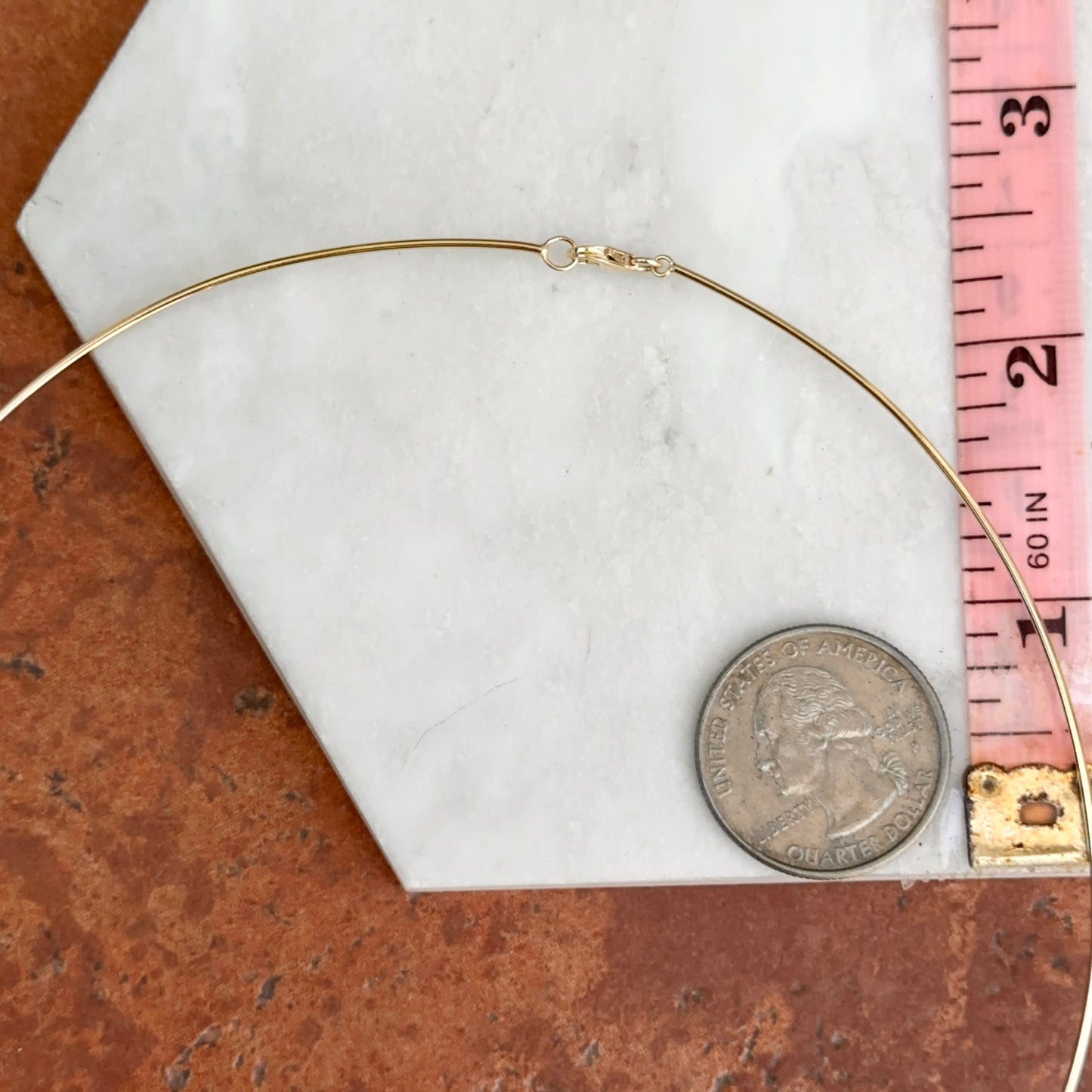 14KT Yellow Gold Round 1mm Hard Collar Necklace 15"
