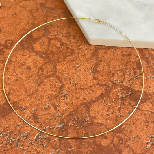 14KT Yellow Gold Round 1mm Hard Collar Necklace 15"