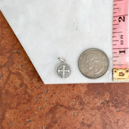 Sterling Silver Antiqued St Benedict Round Medal Pendant Charm 12mm