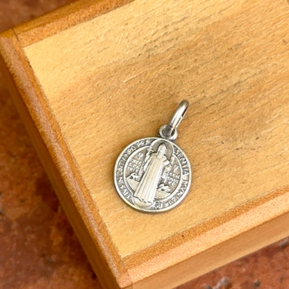 Sterling Silver Antiqued St Benedict Round Medal Pendant Charm 12mm