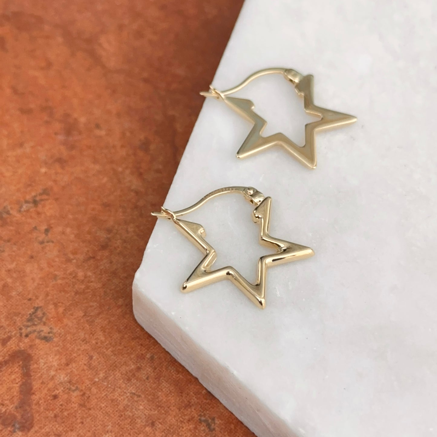 14KT Yellow Gold Shiny Star Shaped Cut-Out Hoop Earrings