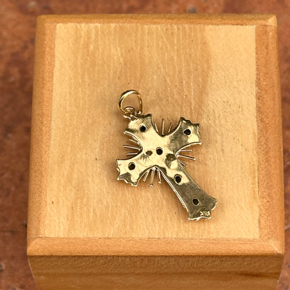 Estate 18KT Yellow Gold Genuine Emerald Ornate Cross Pendant