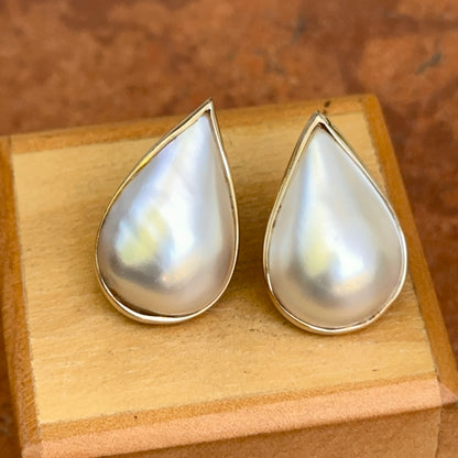 Estate 14KT Yellow Gold Teardrop Mabe Pearl Omega Back Earrings