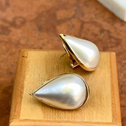 Estate 14KT Yellow Gold Teardrop Mabe Pearl Omega Back Earrings