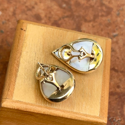 Estate 14KT Yellow Gold Teardrop Mabe Pearl Omega Back Earrings