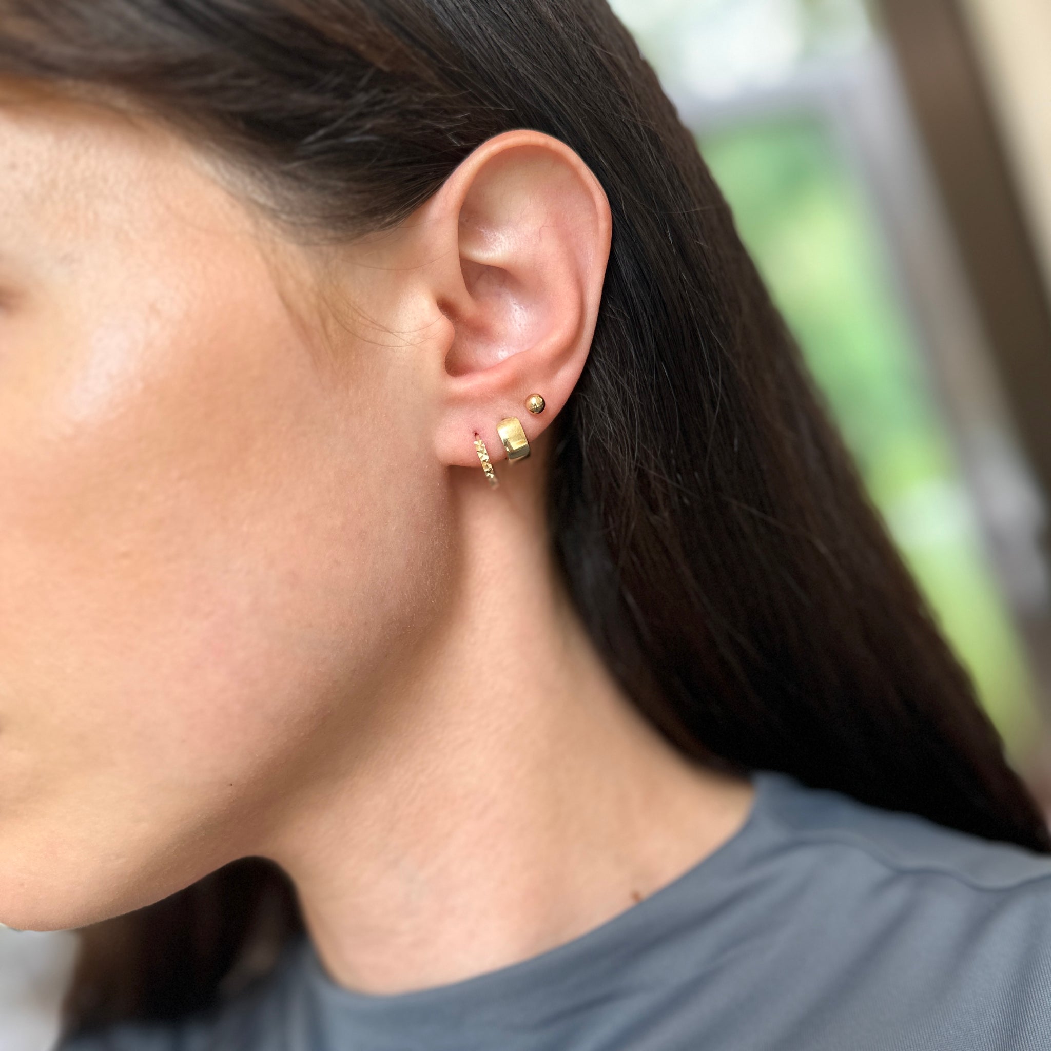 14KT Yellow Gold Diamond-Cut Mini Huggie Hoop Earrings – LSJ
