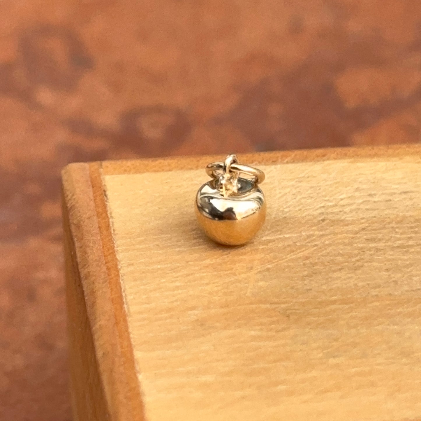 14KT Yellow Gold Apple 3D Charm Pendant Small 12mm x 6mm