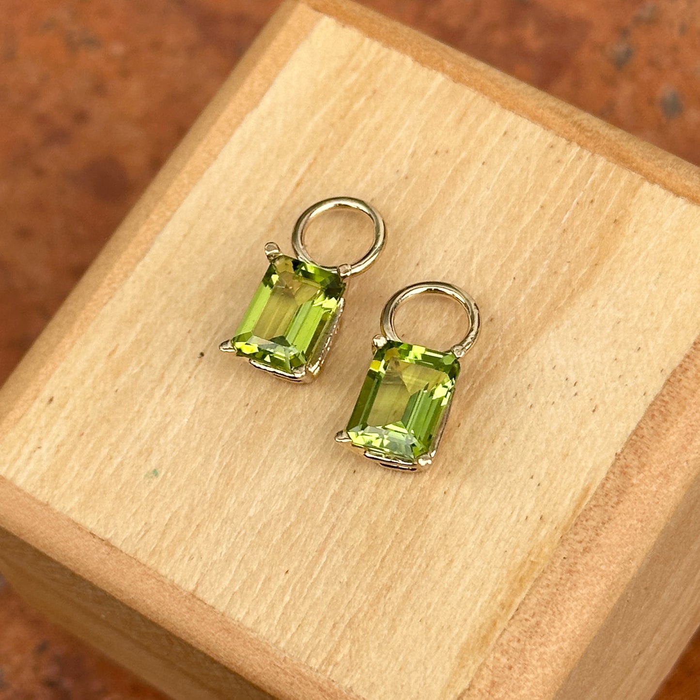 14KT Yellow Gold Emerald-Cut Peridot Earring Charms