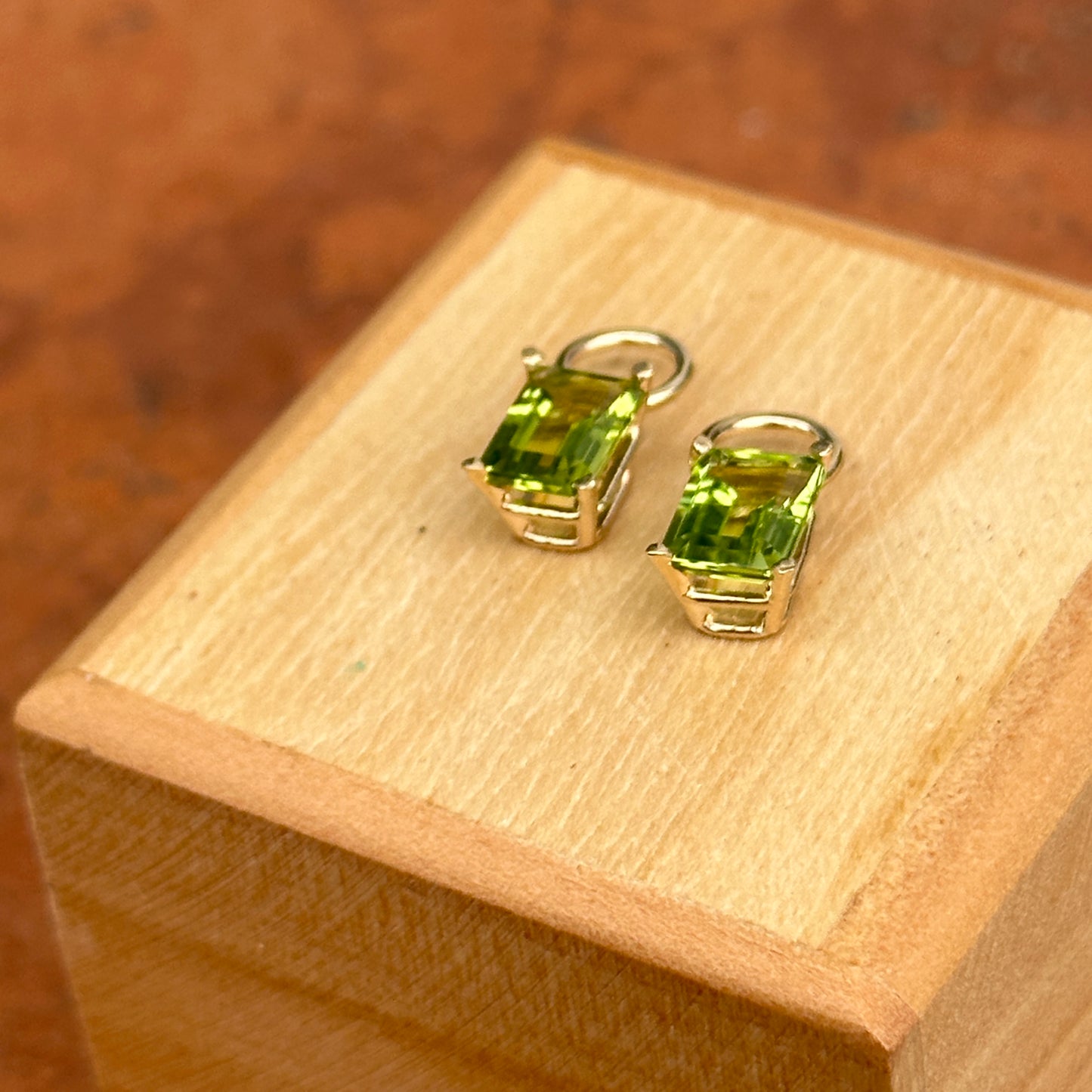 14KT Yellow Gold Emerald-Cut Peridot Earring Charms