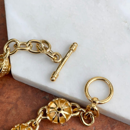 Vintage 14KT Yellow Gold Sterling Silver Byzantine Textured Links + Iolite Gemstones 8.5”