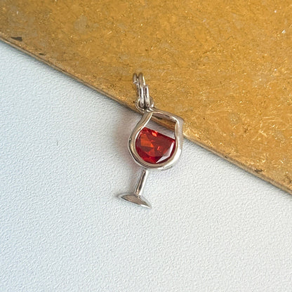 Sterling Silver Red CZ Wine Glass Pendant Charm