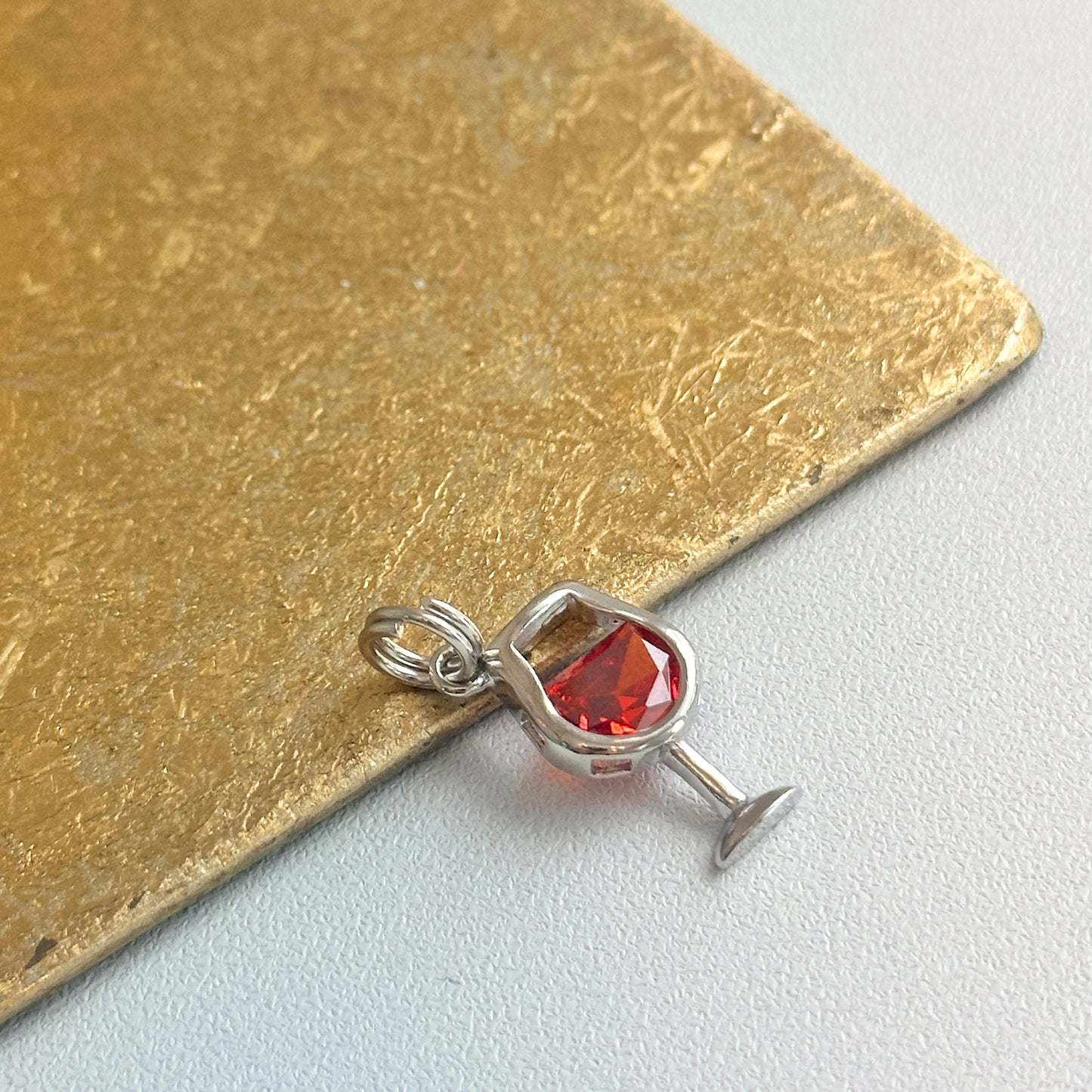 Sterling Silver Red CZ Wine Glass Pendant Charm