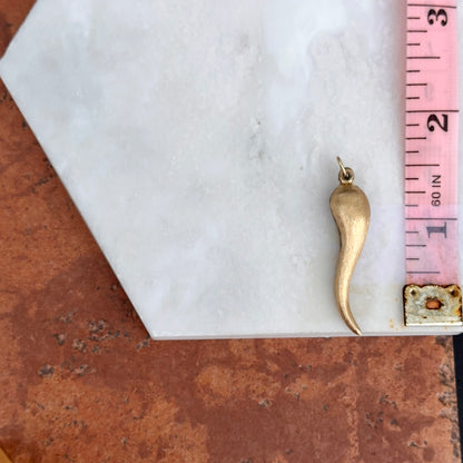 Estate 14KT Yellow Gold Matte Bark "Cornicello" Pendant Charm 40mm