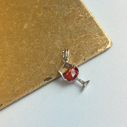 Sterling Silver Red CZ Wine Glass Pendant Charm