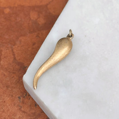 Estate 14KT Yellow Gold Matte Bark "Cornicello" Pendant Charm 40mm