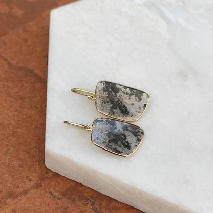 18KT Yellow Gold Bezel-Set Diamond Slice Oblong Dangle Drop Gray Earrings