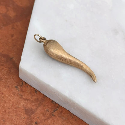 Estate 14KT Yellow Gold Matte Bark "Cornicello" Pendant Charm 40mm