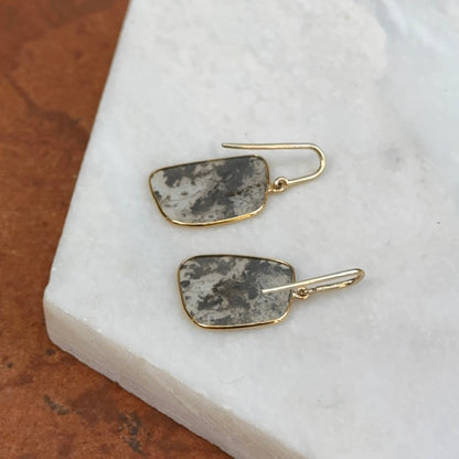 18KT Yellow Gold Bezel-Set Diamond Slice Oblong Dangle Drop Gray Earrings