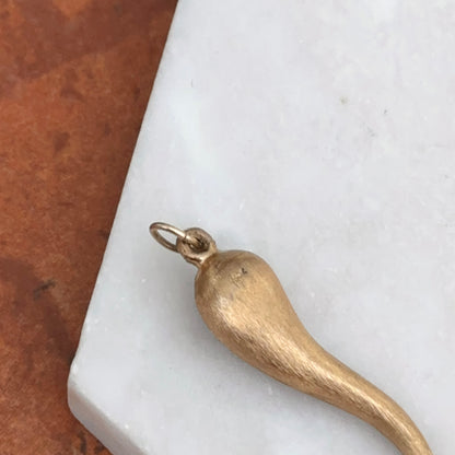 Estate 14KT Yellow Gold Matte Bark "Cornicello" Pendant Charm 40mm