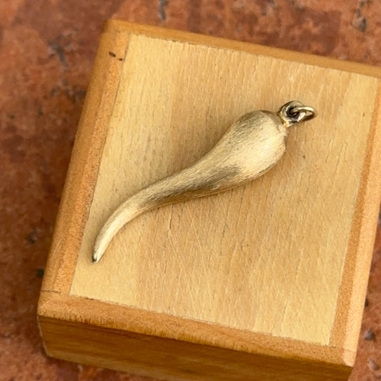Estate 14KT Yellow Gold Matte Bark "Cornicello" Pendant Charm 40mm