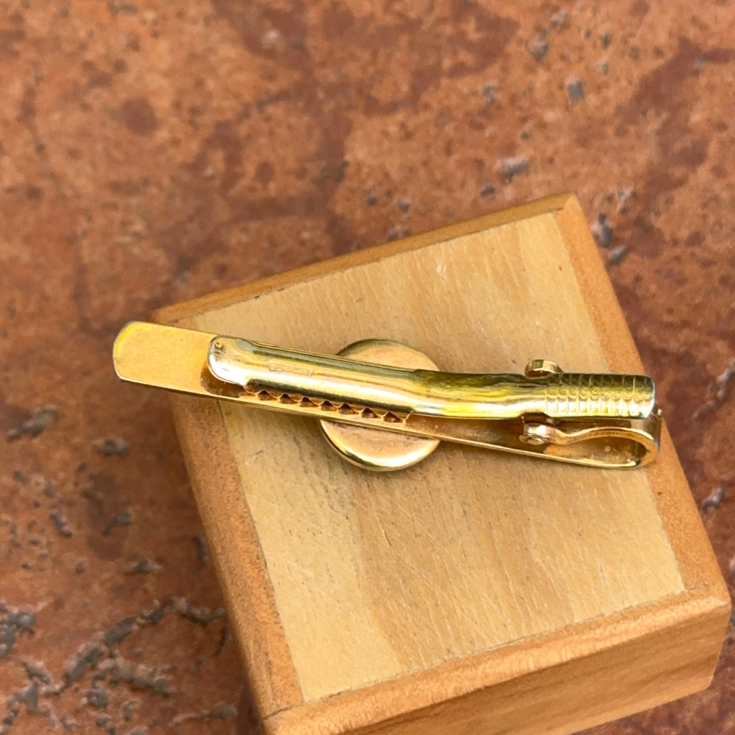 Estate Gold-Tone Glass Painted Horse Tie Bar Clip