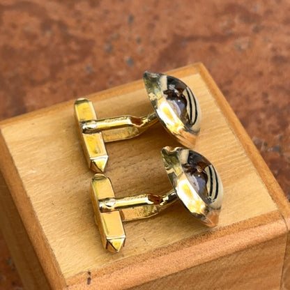 Estate Gold-Tone Rounded Square Glass Hand Painted Horse Cufflinks
