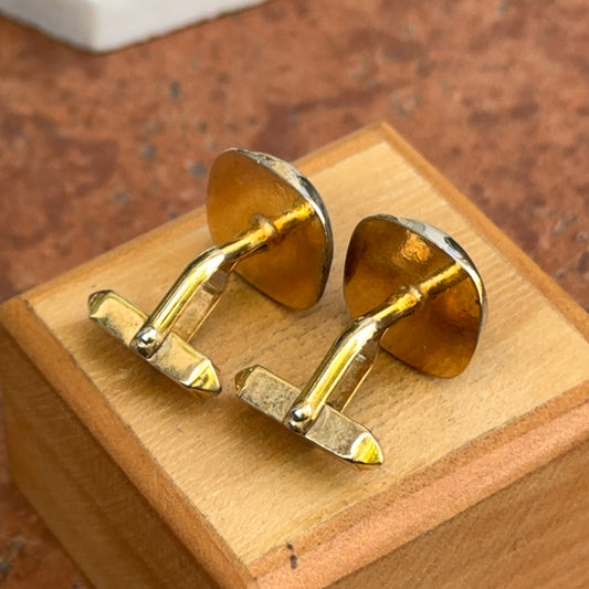 Estate Gold-Tone Rounded Square Glass Hand Painted Horse Cufflinks