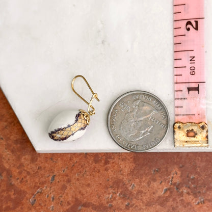 Estate Gold-Tone White Egg Shape Cloisonne Horse Drop Dangle Wire Earrings