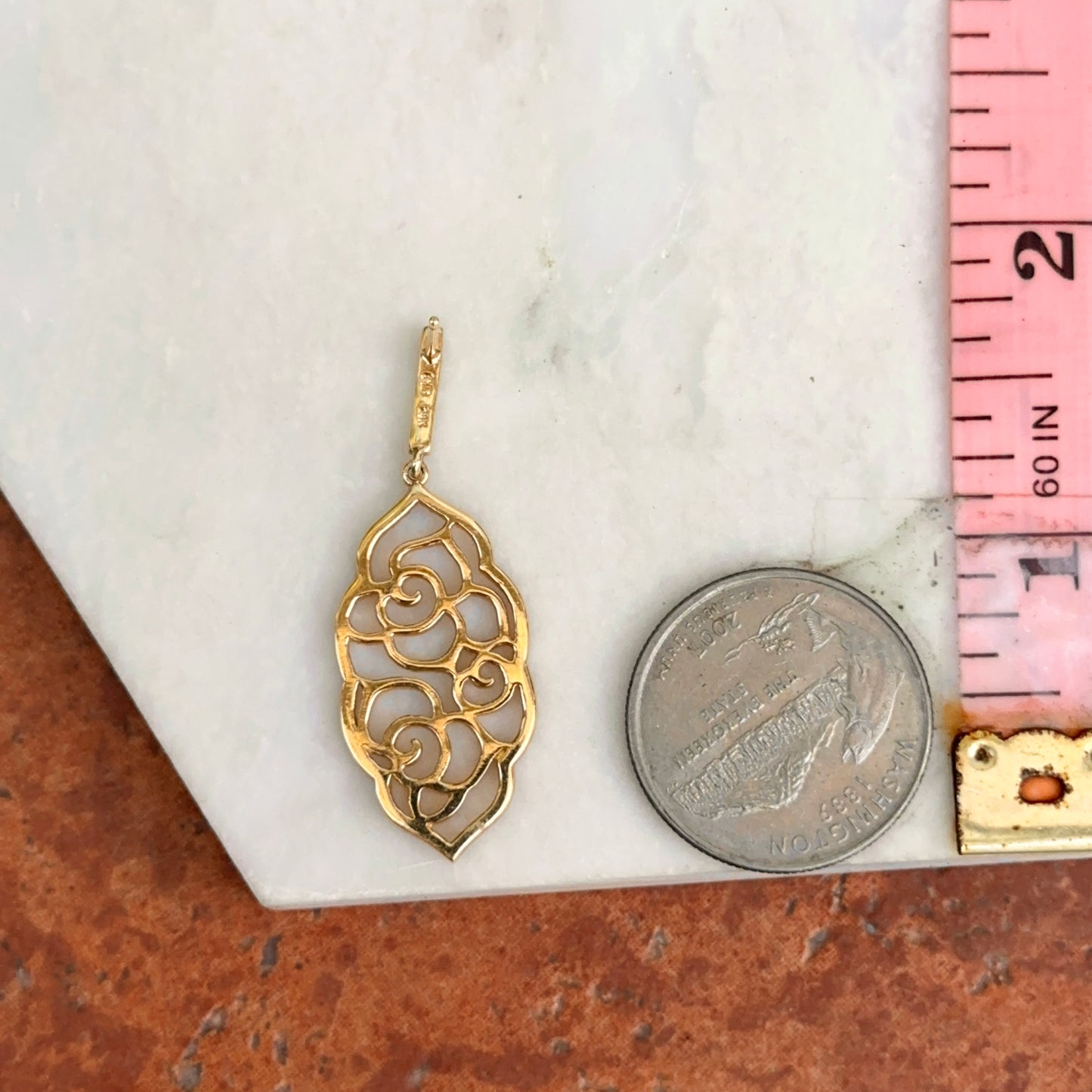 Estate 14KT Yellow Gold Filigree Floral Pave Diamond Earrings Dangle