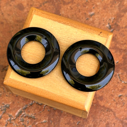 Estate Round Black Onyx Donut Earring Charms 29mm