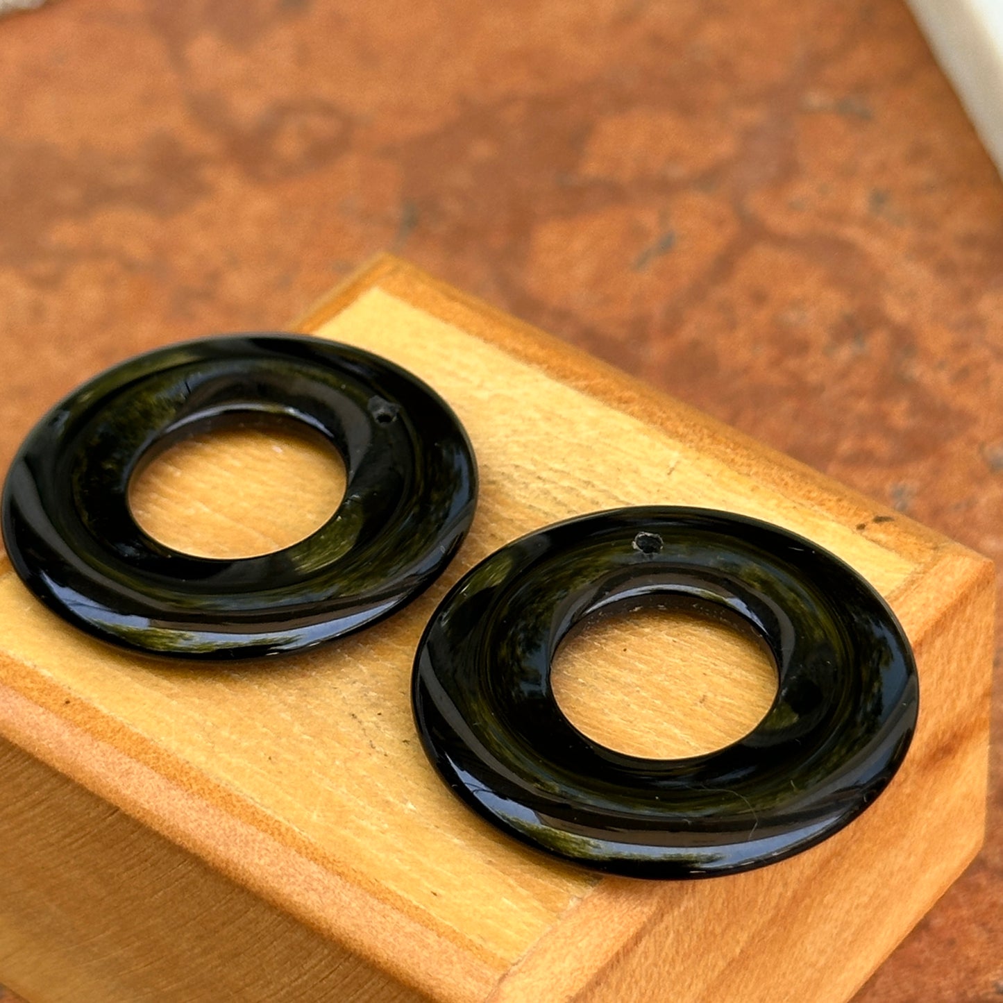 Estate Round Black Onyx Donut Earring Charms 29mm