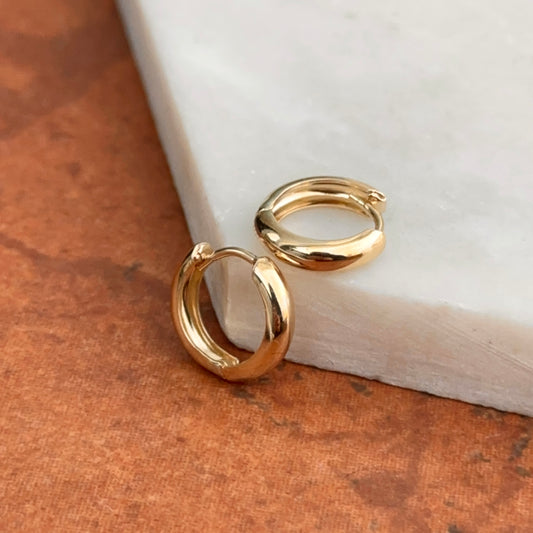 14KT Yellow Gold Polished 3mm Hinged Huggie Hoop Earrings 12mm