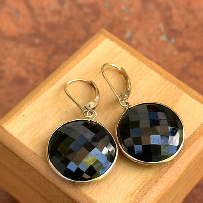 Estate 14KT Yellow Gold Checkerboard Round Double Sided Black Onyx Dangle Earrings