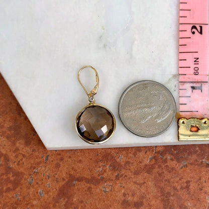 Estate 14KT Yellow Gold Checkerboard Smokey Quartz Dangle Earrings