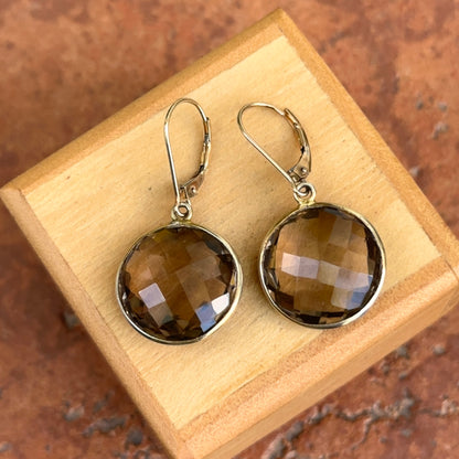 Estate 14KT Yellow Gold Checkerboard Smokey Quartz Dangle Earrings