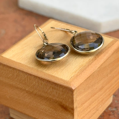 Estate 14KT Yellow Gold Checkerboard Smokey Quartz Dangle Earrings