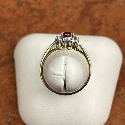 Estate 10KT Yellow + White Gold Oval Ruby + Diamond Halo Ring